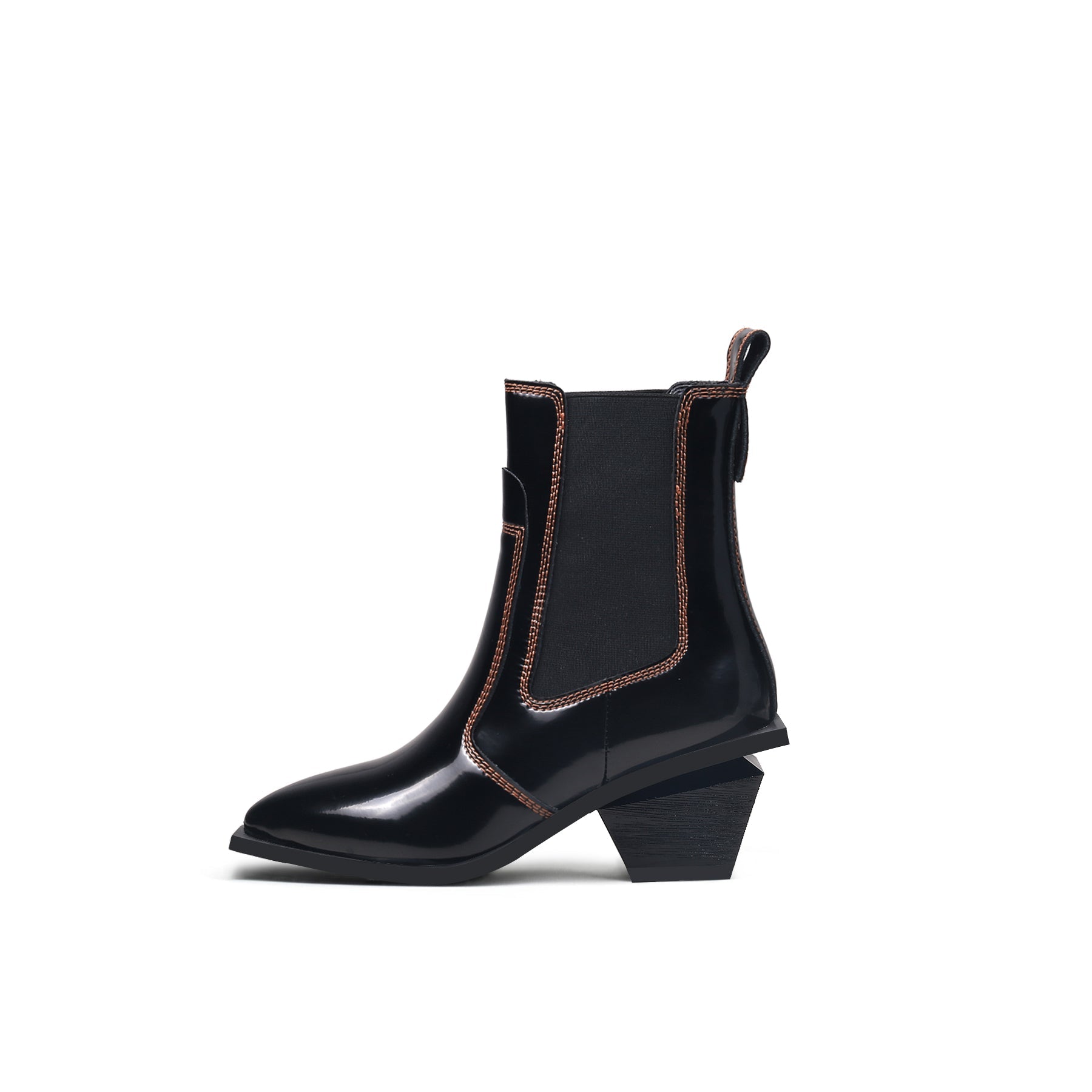 Stitch Pattern Black Leather Boots-0