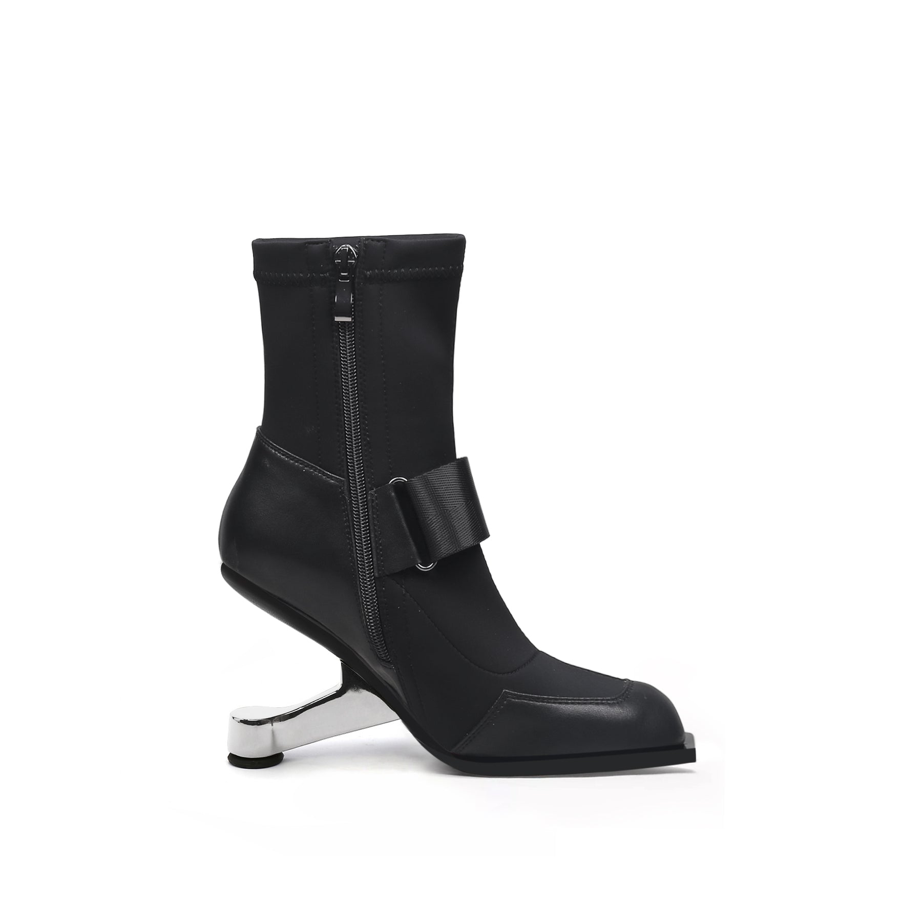 Strap Leather Sock Heel Boots-2
