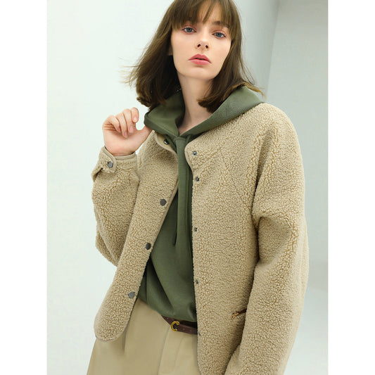 Teddy Letterman Warm Khaki Fleece Jacket-1