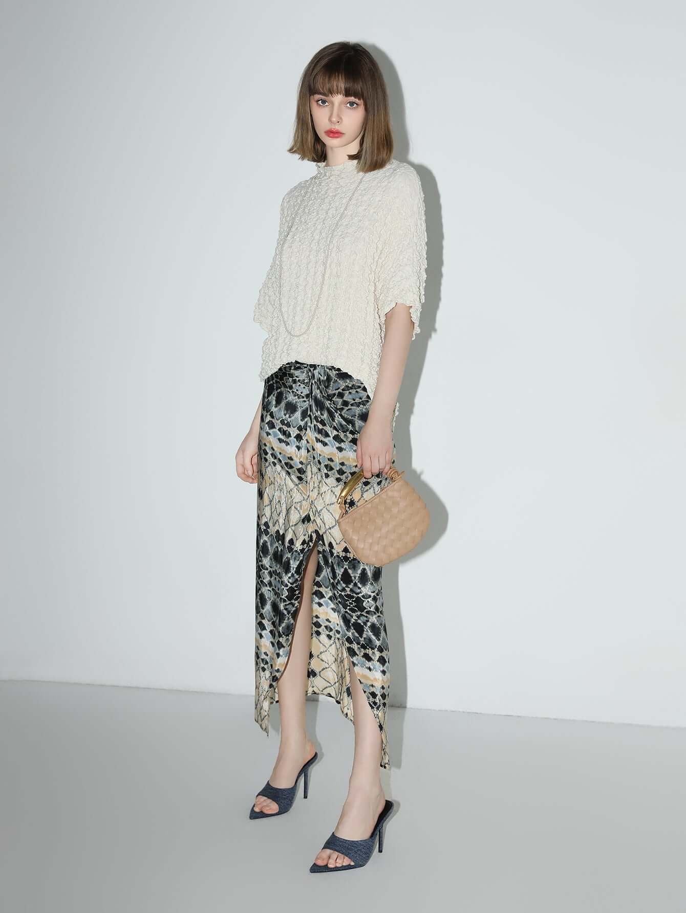 Textured Pleated Knit Batwing Top-4
