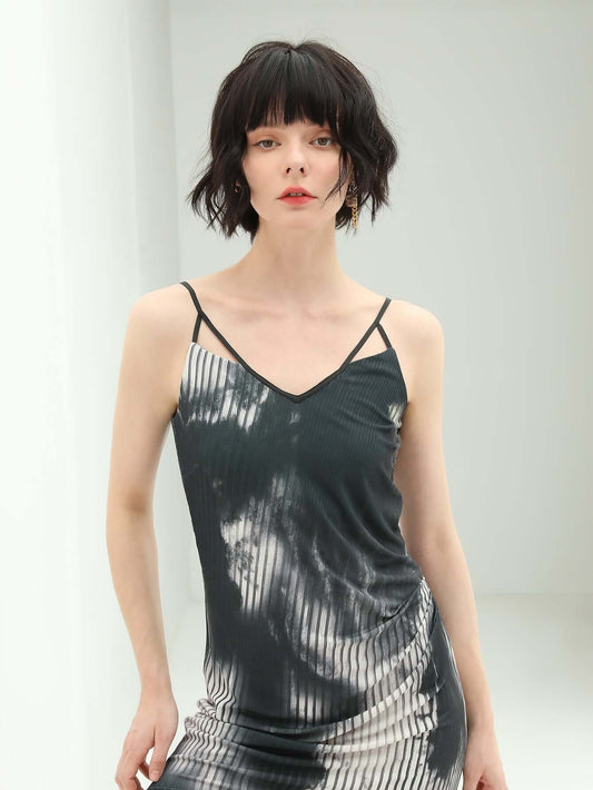 Tie-Dye Ink-Wash Black Camisole Dress-1
