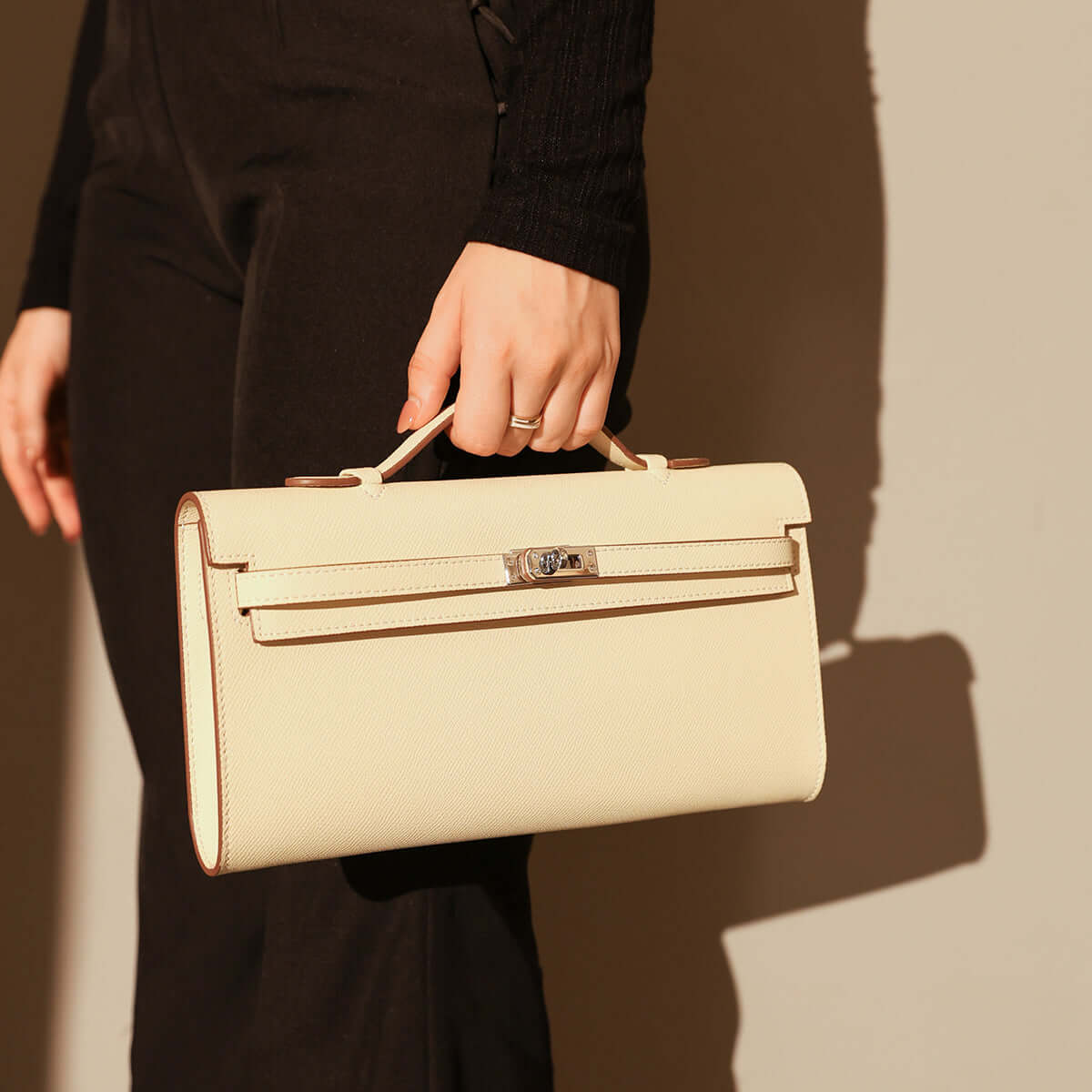 Top-Handle Leather Clutch Bag with Silver Hardware-3