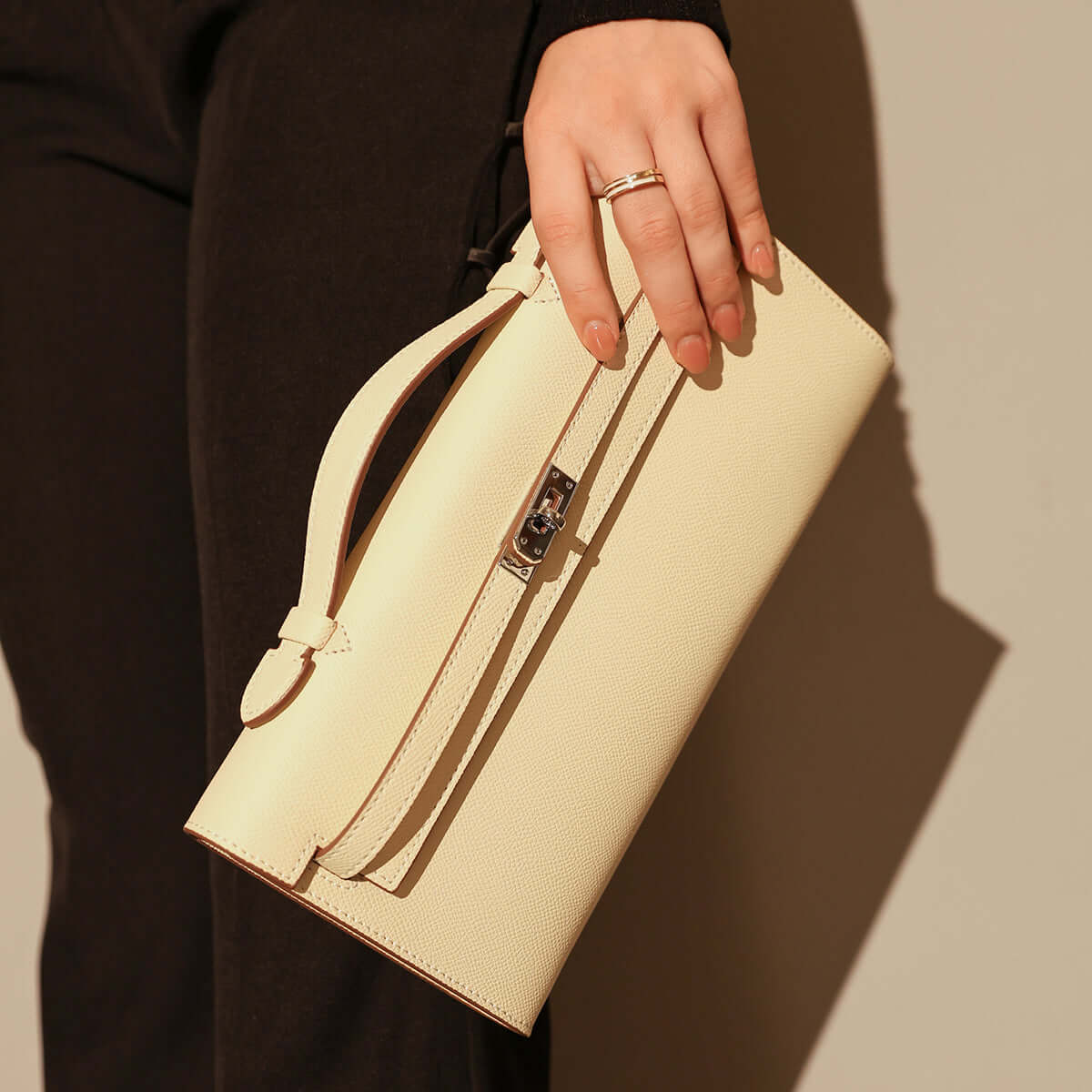 Top-Handle Leather Clutch Bag with Silver Hardware-4