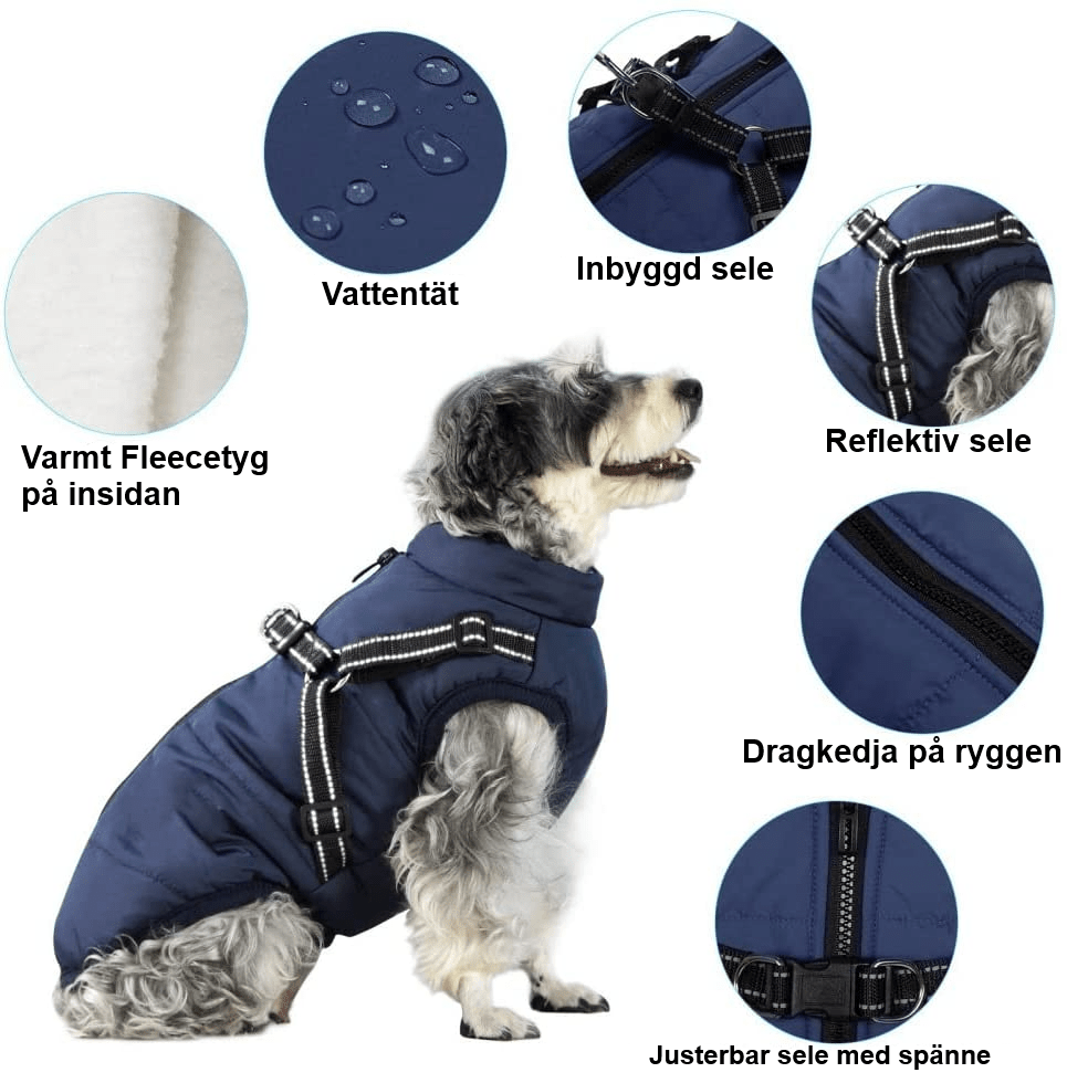 Hundjacka med inbyggd sele – varm med reflex